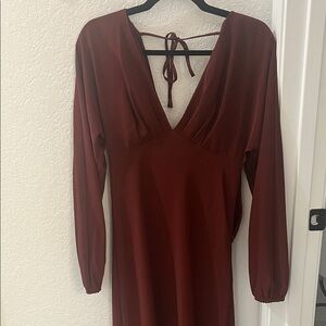 Charles Henry Deep Red Long Sleeve Dress